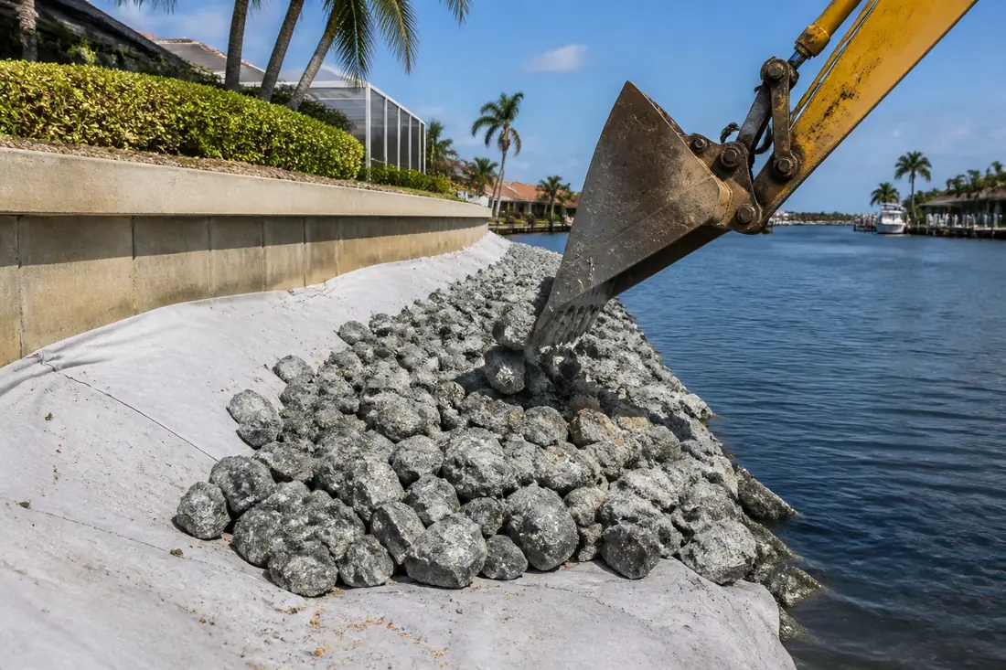 Riprap and Rock Revetment by Cape Coral Seawall Pros